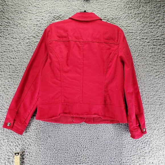 Christopher & Banks Jacket Women Large Red Denim Button Front Rhinestone Trucker - Picture 6 of 10